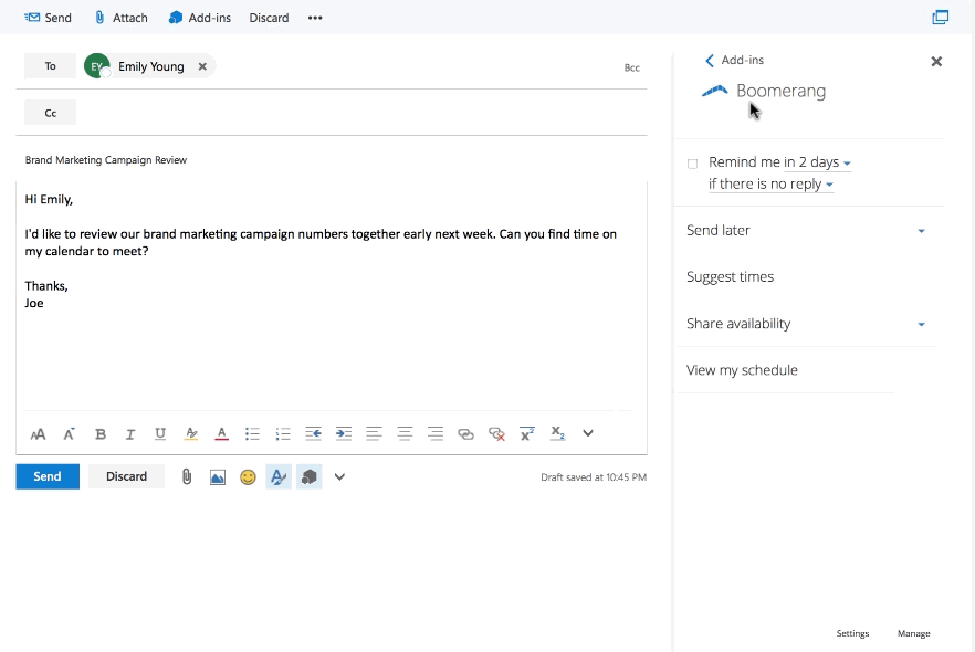 Embedding Outlook Calendar availability into an email