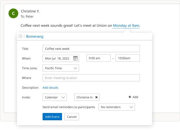 Turn an email into an event